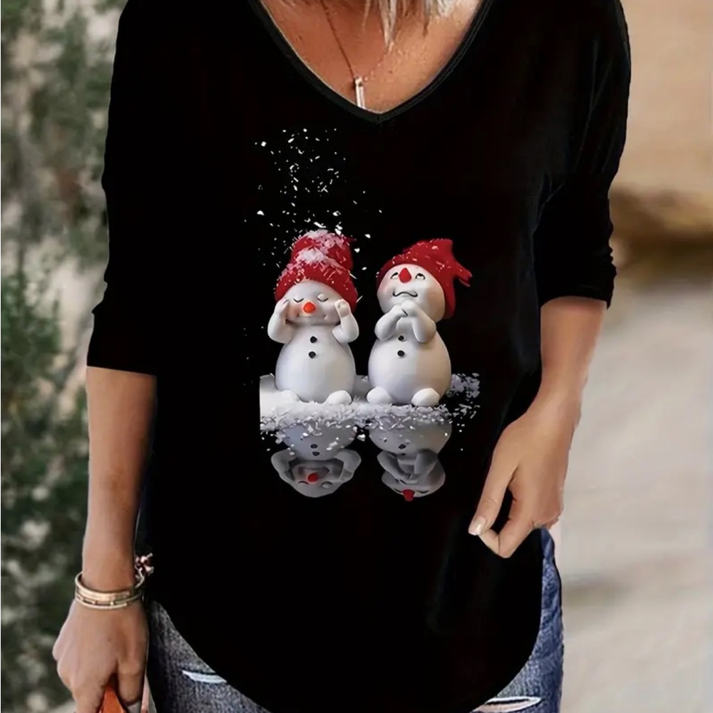 Women's Black Snowman Graphic Top